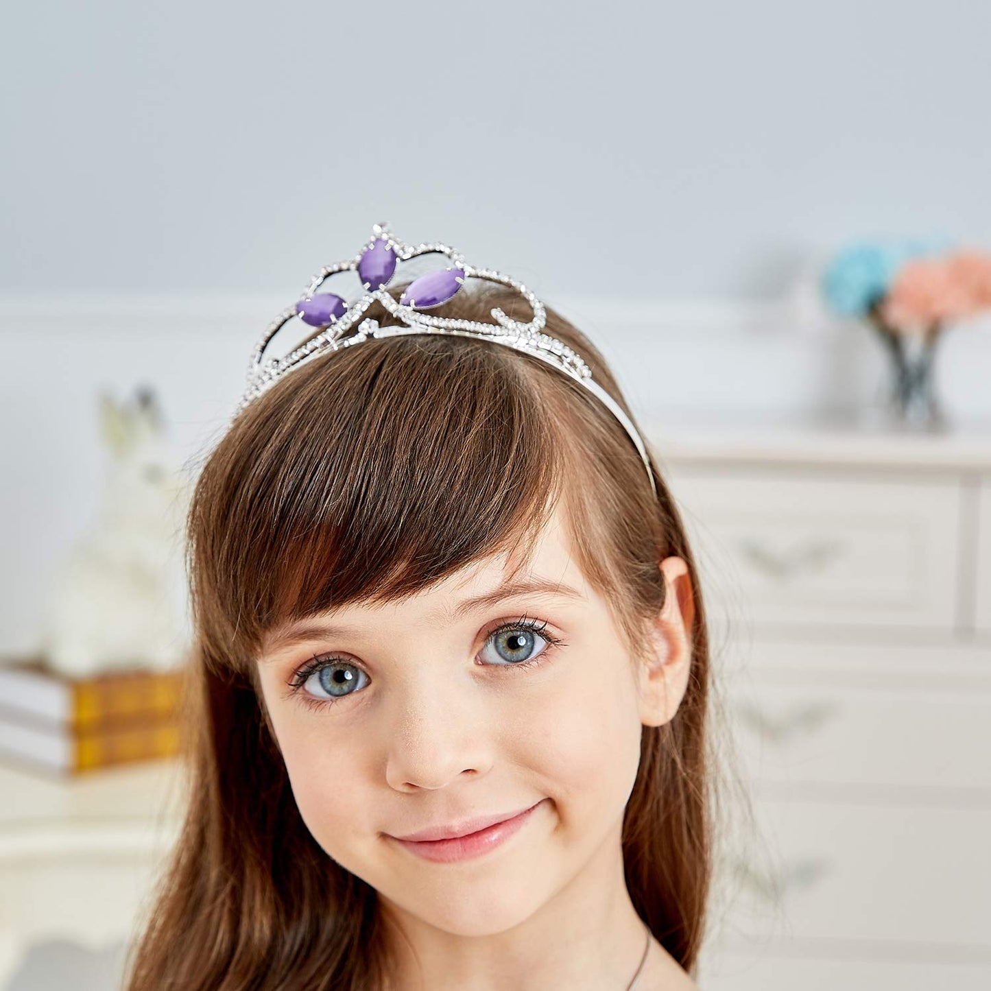 Vinjewelry Sofia Princess Tiara Amulet Costume Accessories Crystal Crown Silver Plated Birthday Gifts For Girls
