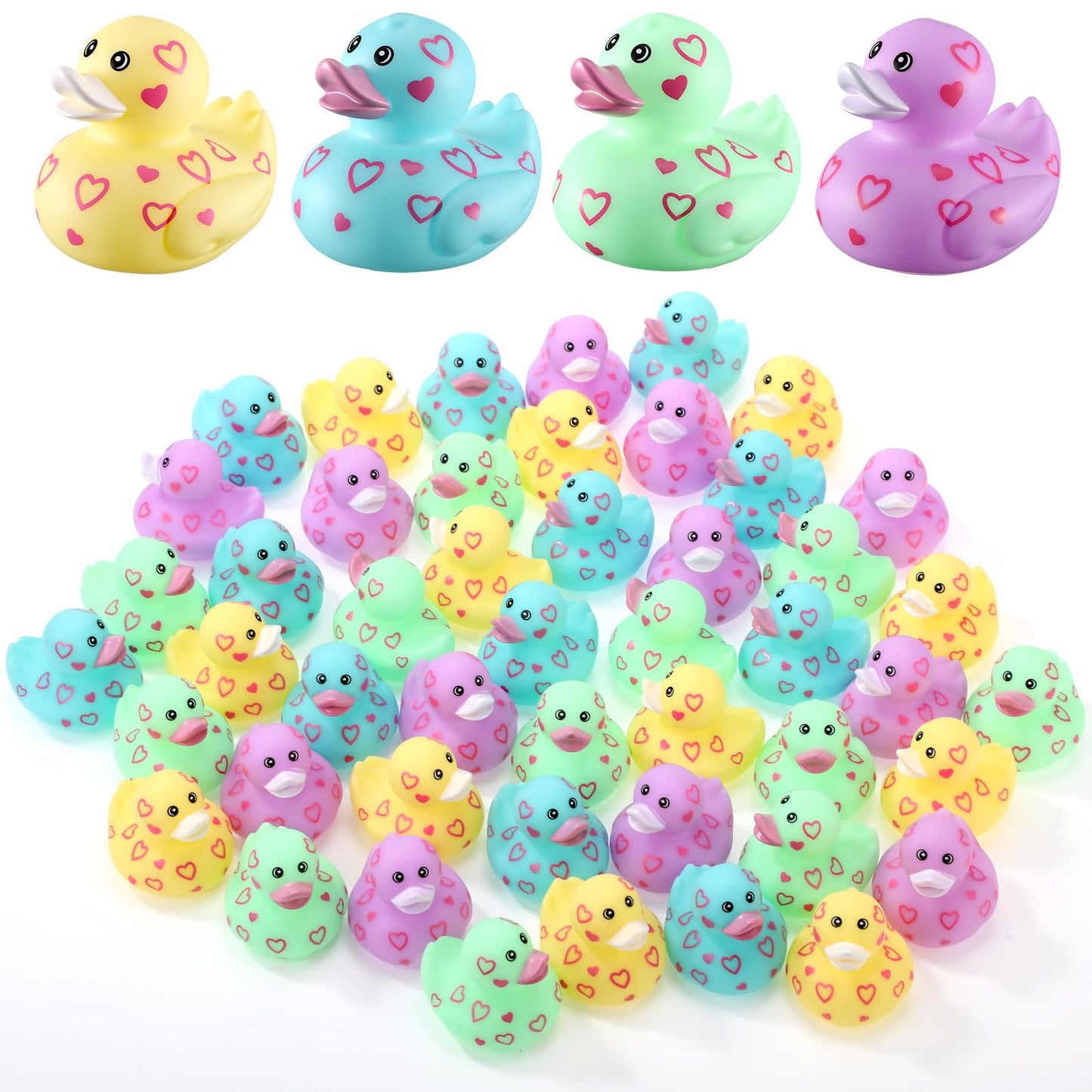 Jerify 24 Pcs 2 Inch Valentine Rubber Duckies Packs Valentines Day Heart Small Tiny Rubber Ducks for Pool Bathtub Toys Party Fa