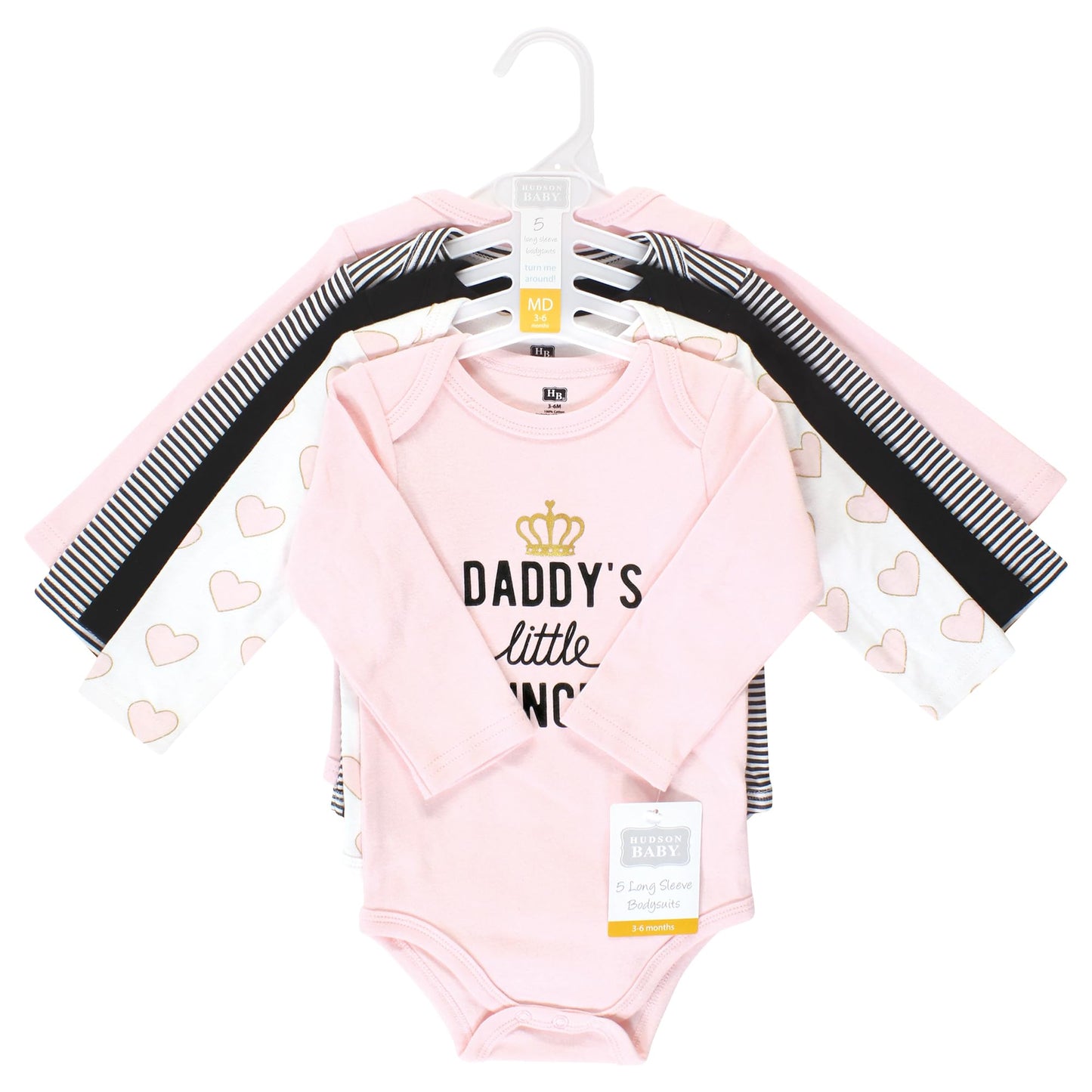 Hudson Baby Unisex Baby Cotton Long-Sleeve Bodysuits, Daddys Little Princess 5-Pack, 18-24 Months