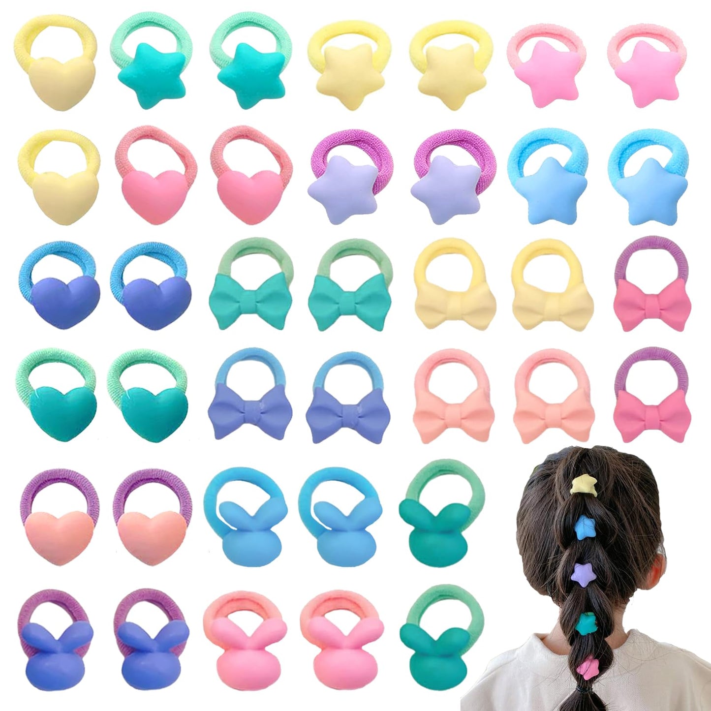 Toddler Hair Ties 40Pcs Stretchy Cute Tiny Hair Bands Soft Cotton Elastic Pony Tails Holder For Baby Littles Girls, 0.8Inch Dia