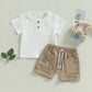 Fhutpw Baby Boys 2Pcs Summer Outfits Short Sleeve T-Shirt Tops Elastic Waistband Shorts Set Toddler Clothes (Linen White + Light