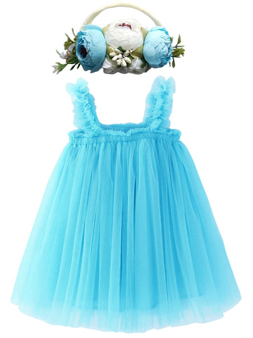 Bgfks Layered Tulle Tutu Dress For Toddler Girls,Baby Girl Rainbow Tutu Princess Skirt Set With Flower Headband.(Sky Blue,18 Mon