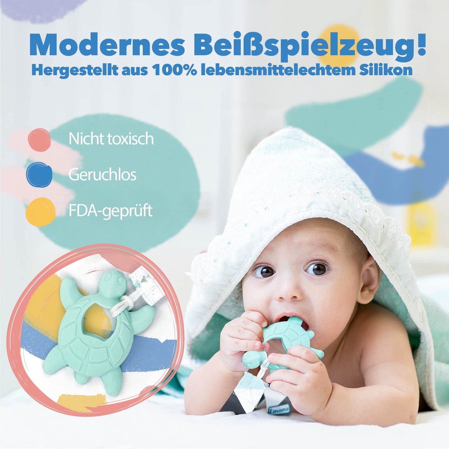 Liname Neutral Pacifier Clip With Teething Toy - 4 Pack Pacifier Clips For Boys & Girls - Binky Holder Soothie Paci Clip Binkie