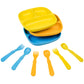 Re-Play 3x3 Divided Toddler Plates and Utensils Set - Toddler Forks and Spoons Set - Dishwasher and Microwave Safe - Made in USA