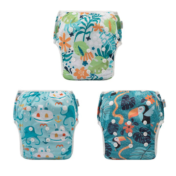 Babygoal Baby Swim Diapers 3 Pack For 0-8 Months Infant Girls And Boys, Reusable Adjustable Washable For Swimming Lessons-Flower
