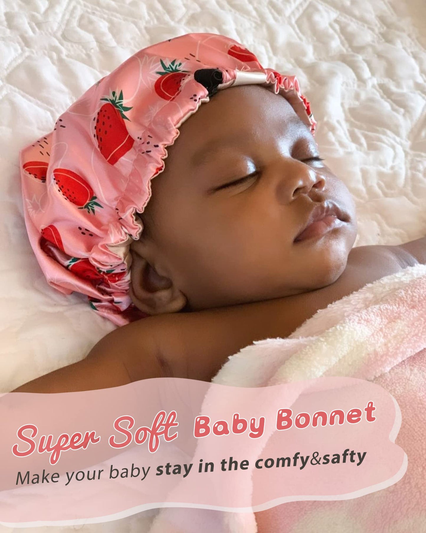 Yanibest Baby Satin Bonnet Sleep Cap - Double Layer Reversible Adjustable Silky Satin Cap For Infant Toddler(6-36Months,Light Pi