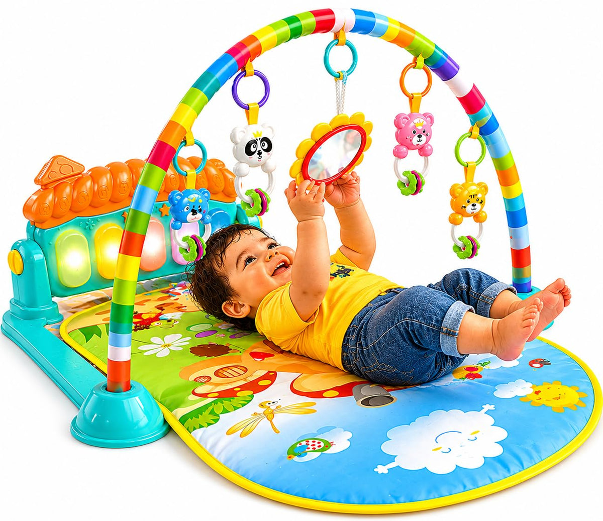 Goyals Baby Play Mat for Kids | Baby Piano Play Mat Gym & Fitness Rack with Hanging Rattles Keyboard Set with Music Mode (Pack