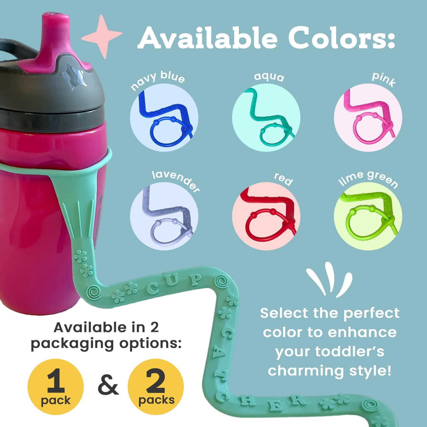 Brilli Baby Cup Catcher Patented Safety Tether Strap, Attach Sippy Cups, Bottles, Toys, Pacifiers To Stroller, High Chair, Car S