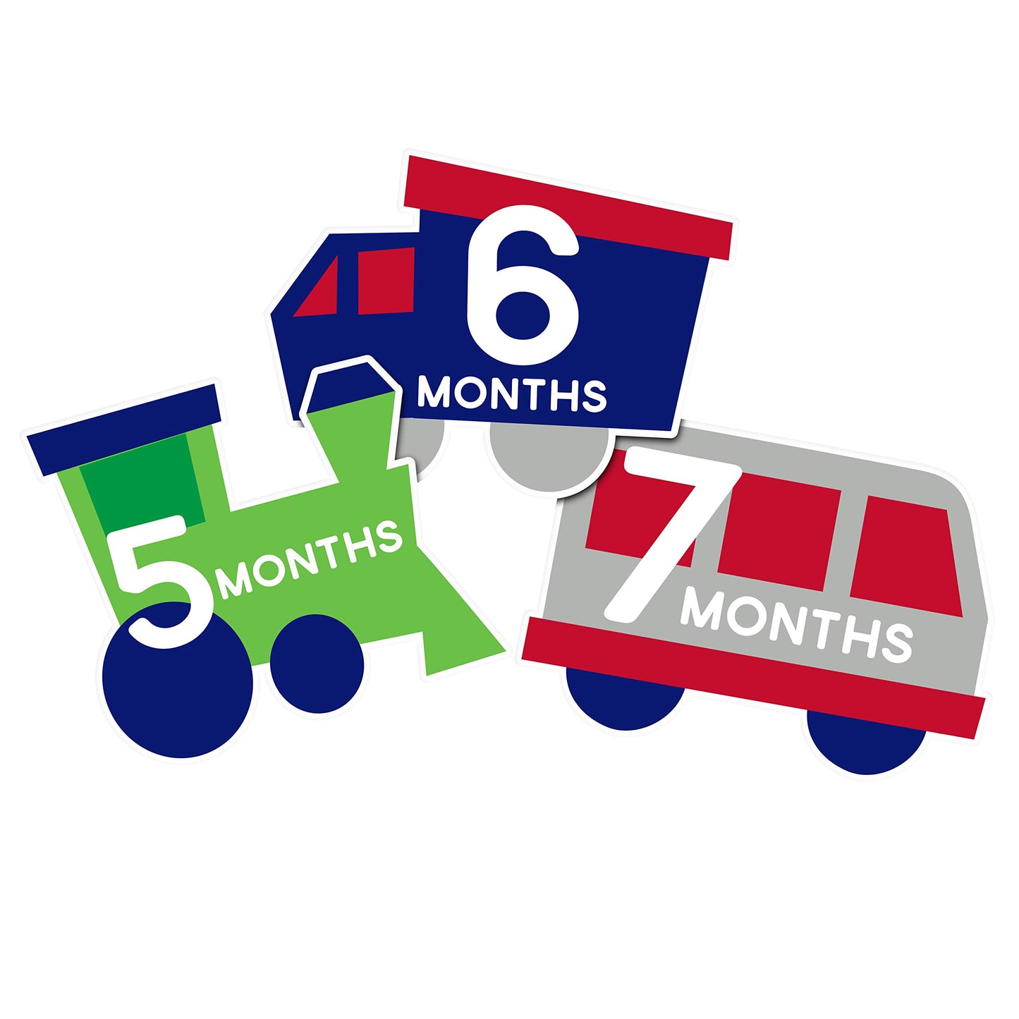 Pearhead Milestone Baby Belly Stickers, Photo Props Set, Includes Trains, Trucks, Vans, And Boats, Months 1-12