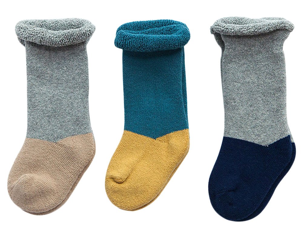 X&F Unisex Baby Newborn Winter Thick Cotton Socks Cute Toddler Socks(Pack Of 3), 0-6 Months
