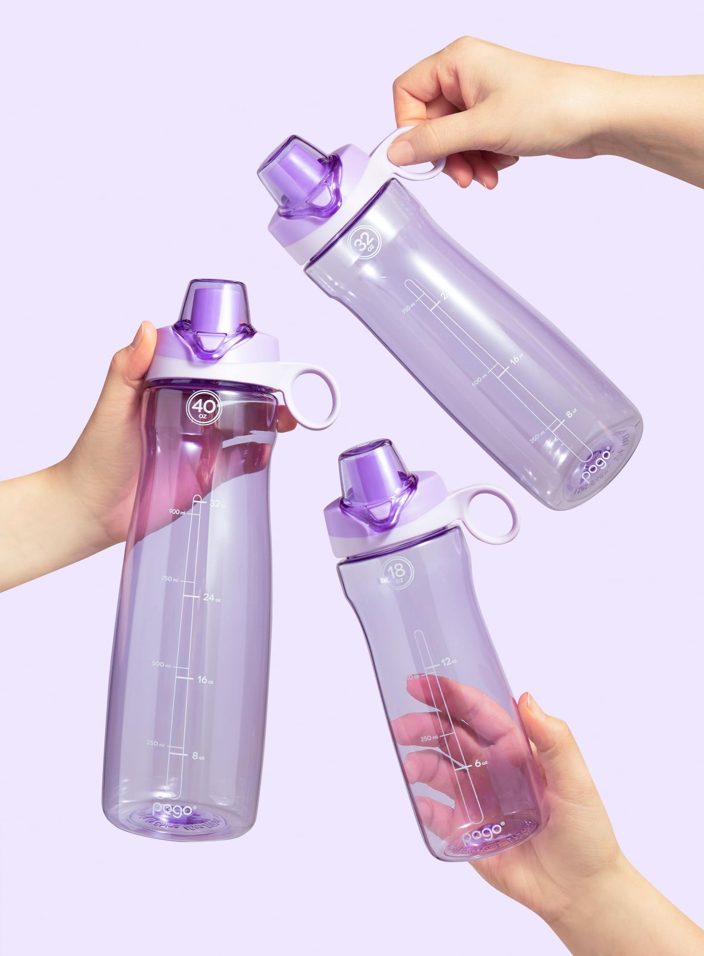 Pogo Plastic Water Bottle With Chug Lid And Carry Handle, Reusable, Bpa Free, Dishwasher Safe, Perfect For Travel And Gym, Lilac