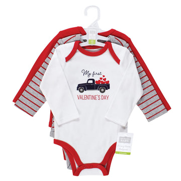 Hudson Baby Unisex Baby Cotton Long-Sleeve Bodysuits, Valentine Truck, 3-6 Months