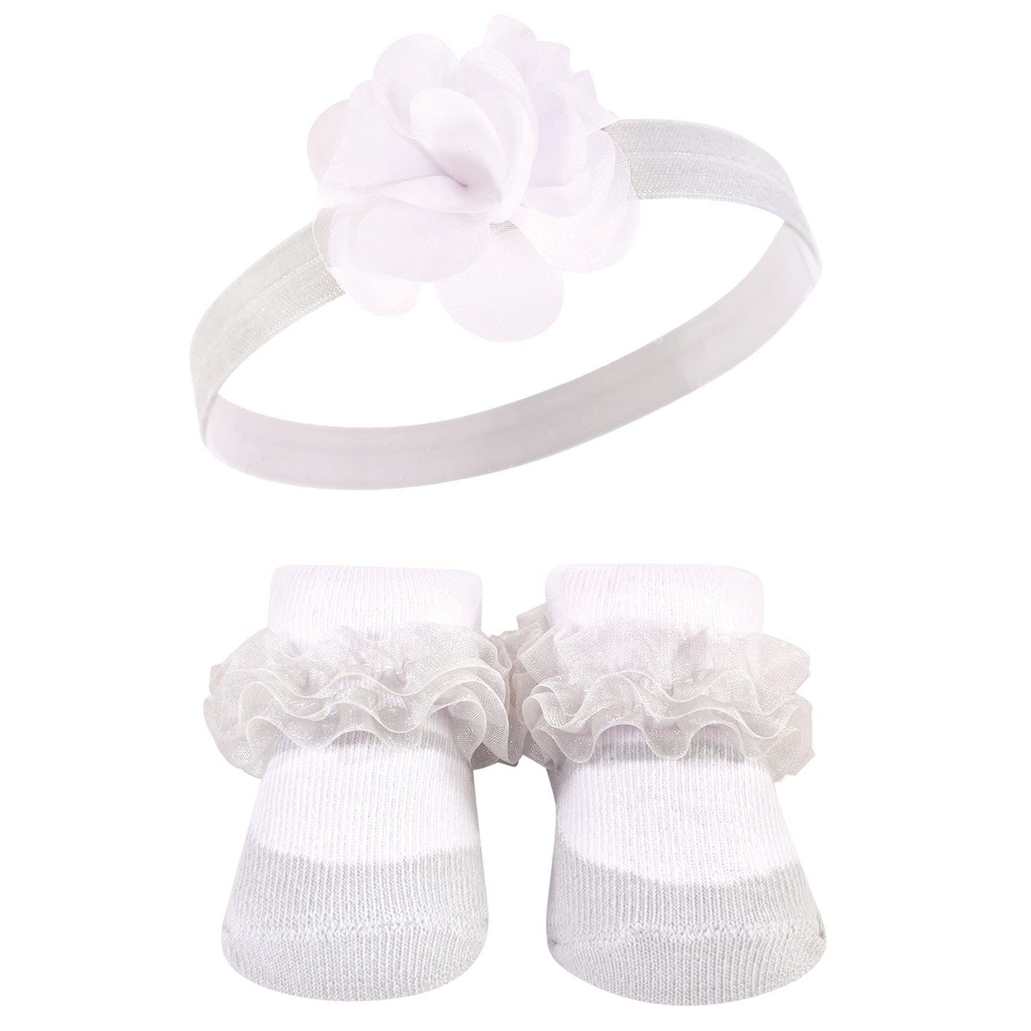 Hudson Baby Baby Girls' Headband And Socks Giftset, Navy White 10-Pack, One Size