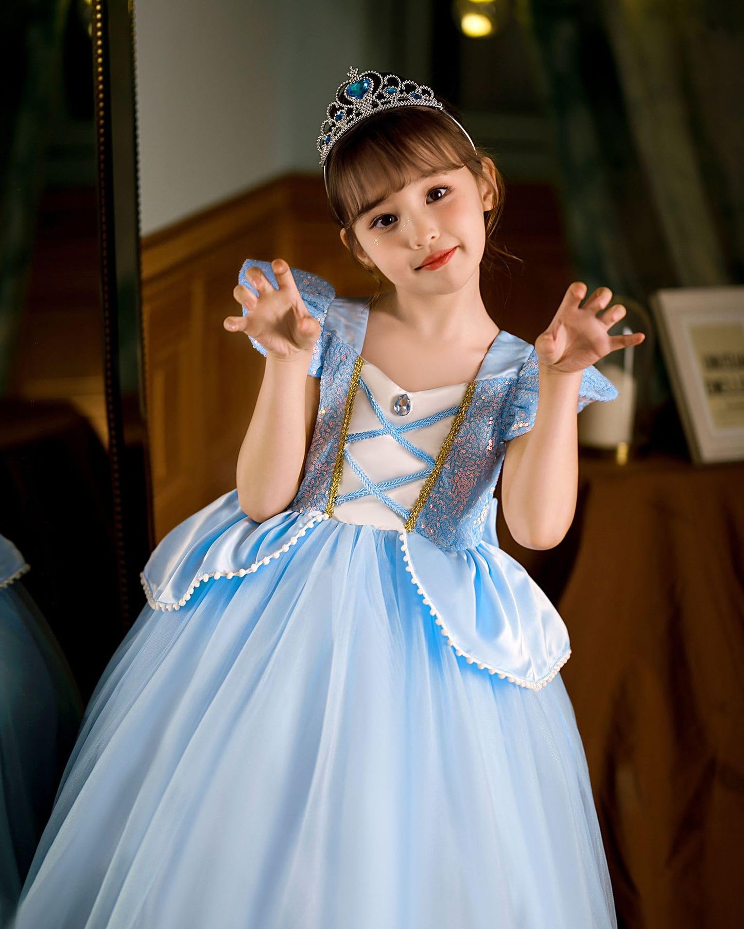 Hulaha Girls Princess Fancy Dress Kids Halloween Cosplay Dress Up Costume Sets For Cinderella4-5Years