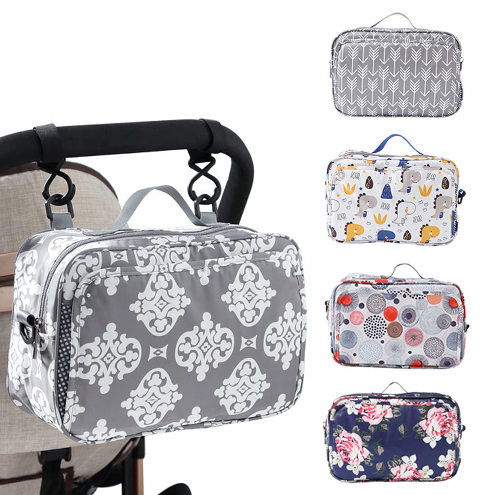 Diaper Bag Baby Stroller Bag Caddy Organizer For Baby Storage On The Go With Muti Pockets, Non-Slip Stroller Hooks And Adjustabl