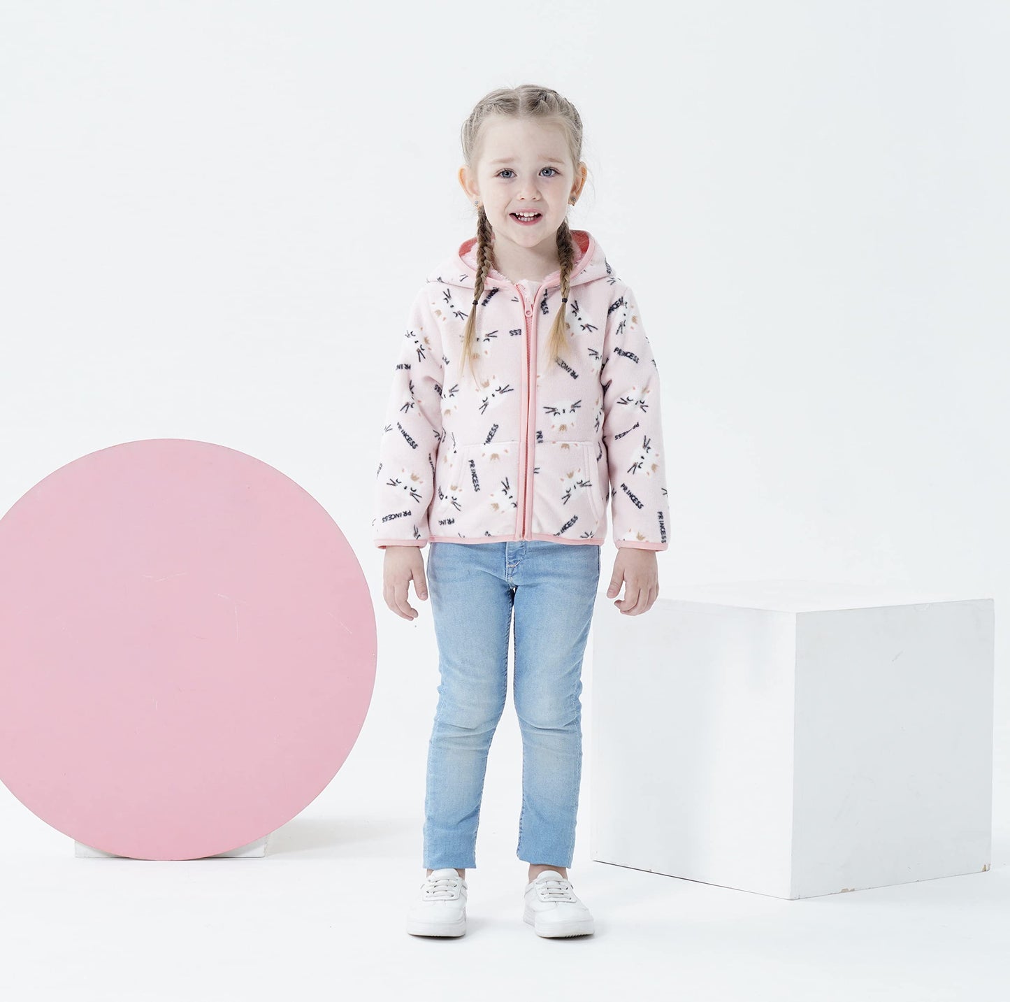 Feidoog Toddler Polar Fleece Jacket Hooded Baby Boys Girls Autumn Winter Long Sleeve Thick Warm Outerwear,Pink Cat,3-4T
