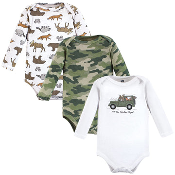 Hudson Baby Unisex Baby Cotton Long-Sleeve Bodysuits, Animal Adventure 3-Pack, 6-9 Months