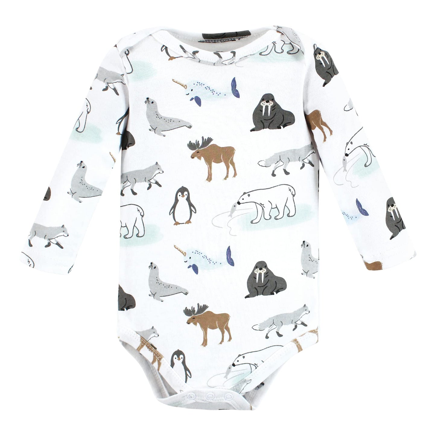 Hudson Baby Unisex Baby Cotton Long-Sleeve Bodysuits, Arctic Animals, 0-3 Months