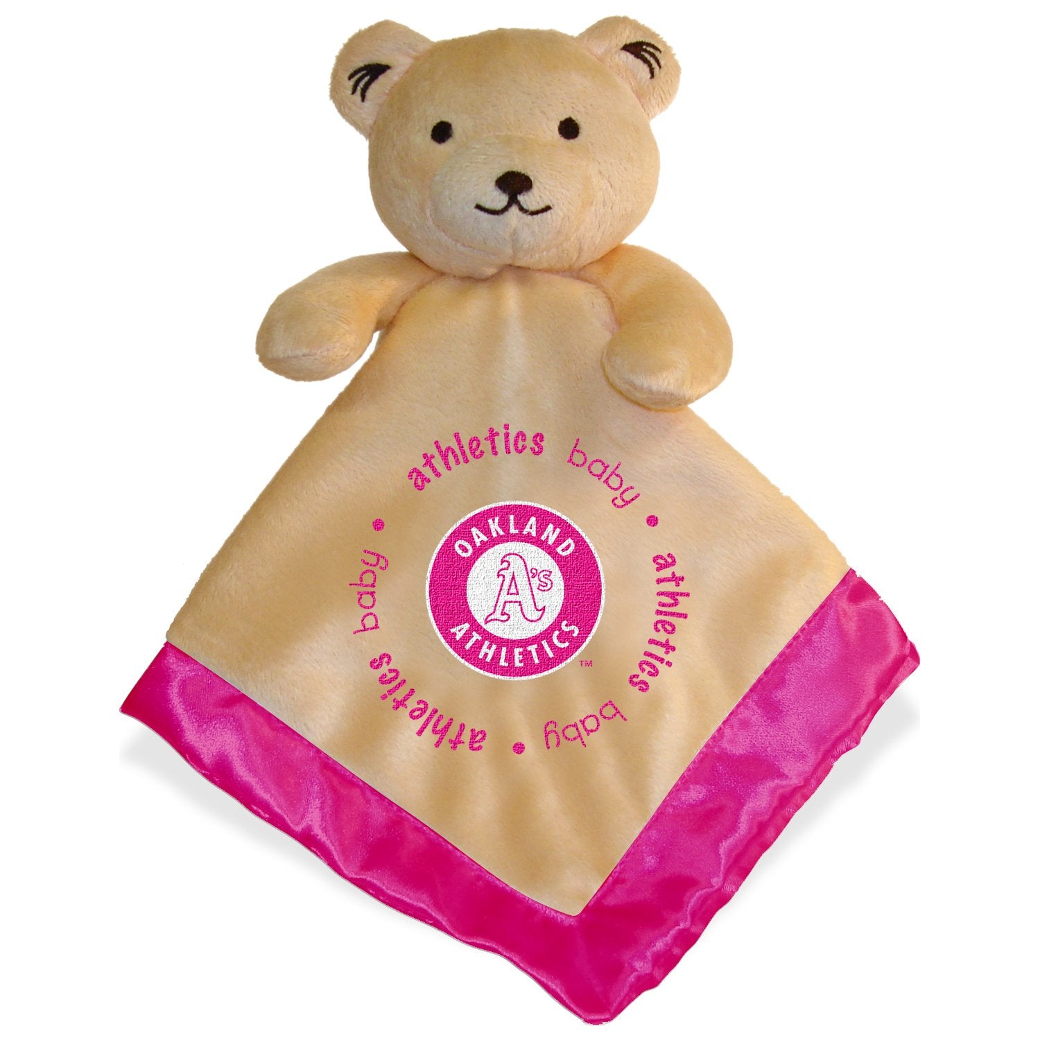 Oakland Athletics Pink Baby Security Snuggle Bear Blanket - 14 x 14 MLB Infant Gift Set