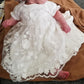 Baby Girls Lace Dress Christening Baptism Gowns Outfit With Bonnet For Party Wedding Off-White