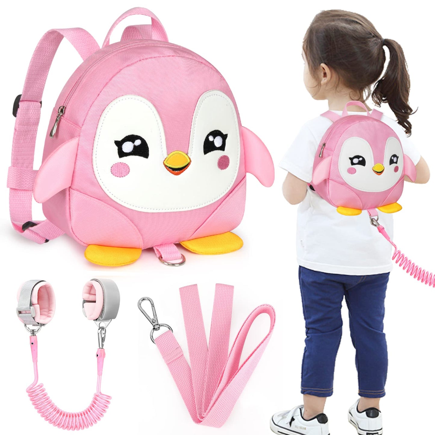 Accmor Toddler Harness Backpack Leash, Cute Penguin Kid Backpacks With Anti Lost Wrist Link, Mini Child Backpack Wristband Tethe
