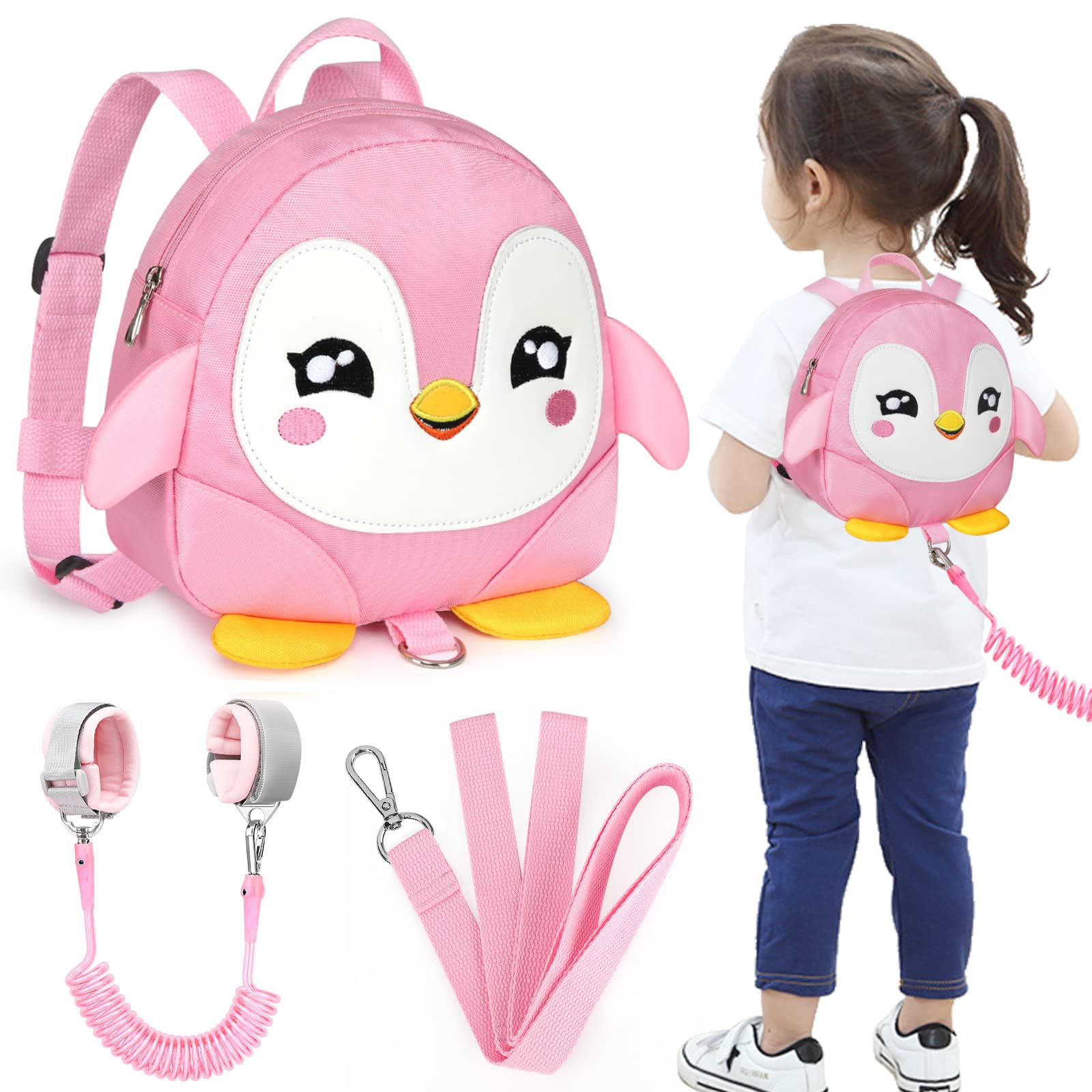 Accmor Toddler Harness Backpack Leash, Cute Penguin Kid Backpacks With Anti Lost Wrist Link, Mini Child Backpack Wristband Tethe