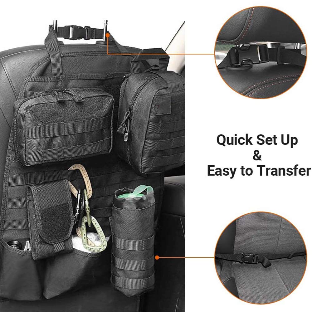 Airsoftpeak Car Backseat Organizer Tactical Molle Panel Seat Back Protector Cover Nylon Vehicle Car Back Seat Cover Pocket Stora
