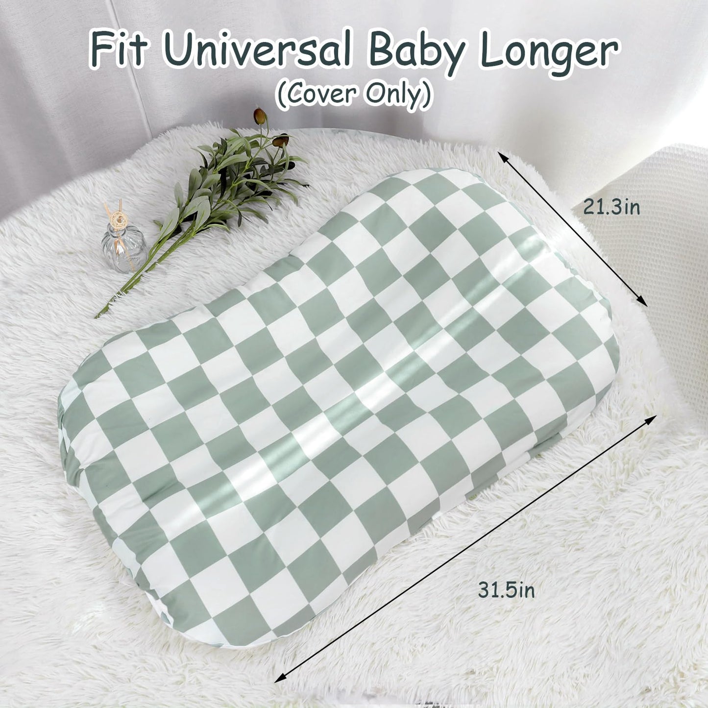 Dilimi Baby Lounger Cover, Newborn Lounger Cover For Boys Girls, Removable Soft Comfortable Lounger Slipcover, Green Checkerboar