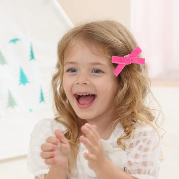 Cute 3.2' Hot Pink Assorted Velvet Bow Hair Clips For Baby Girls, Toddlers, Kids, And Teens - 2 Pack
