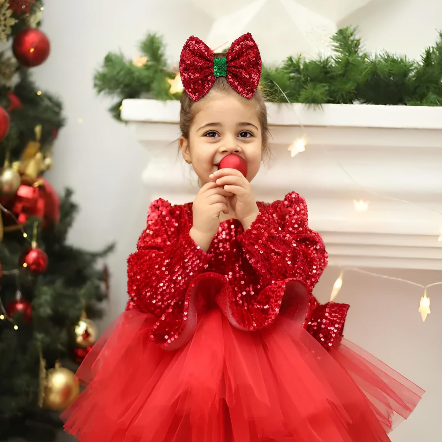 Lanmerry Christmas Hair Accessories - Sequins Bows Alligator Clips With Clips For Girls, Women, Toddlers In Red, White, Green