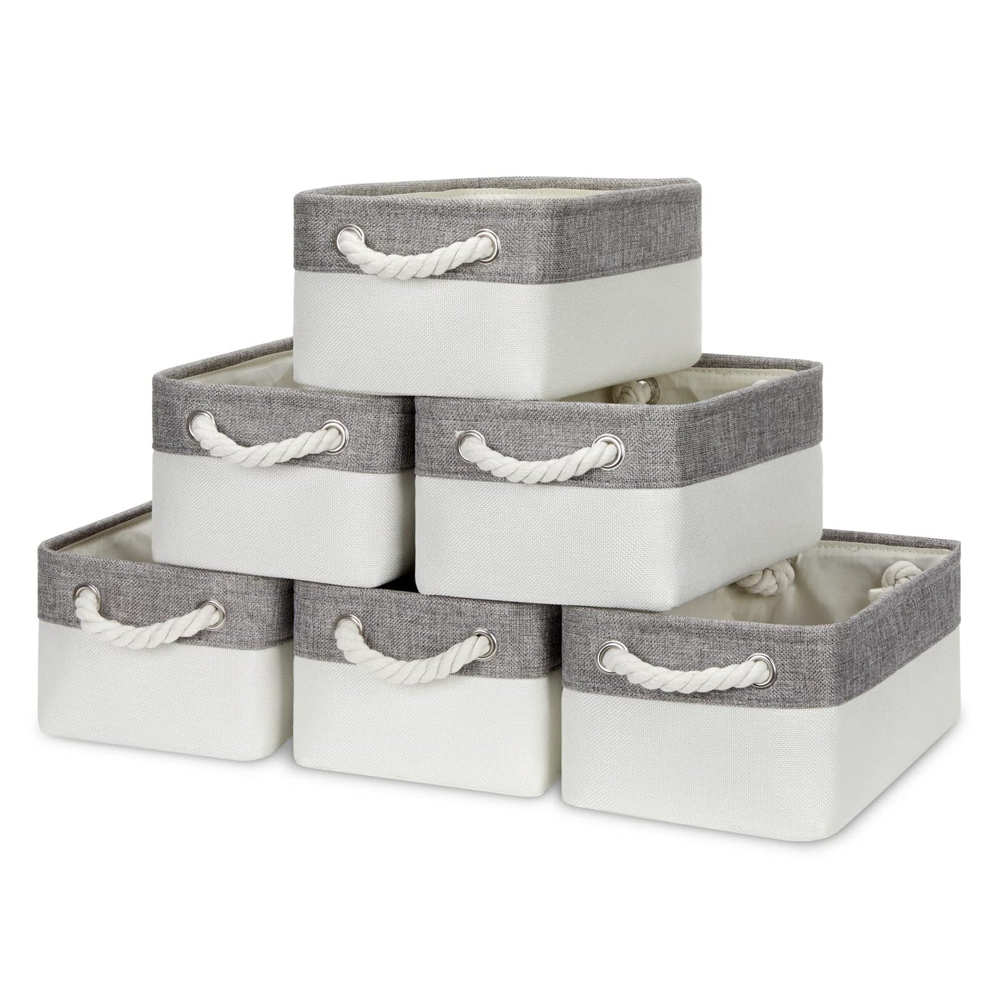 Bidtakay Small Storage Bins Fabric Baskets For Closet Organization Set Of 6 Empty Gift Baskets Baby Grey White Baskets Organizer