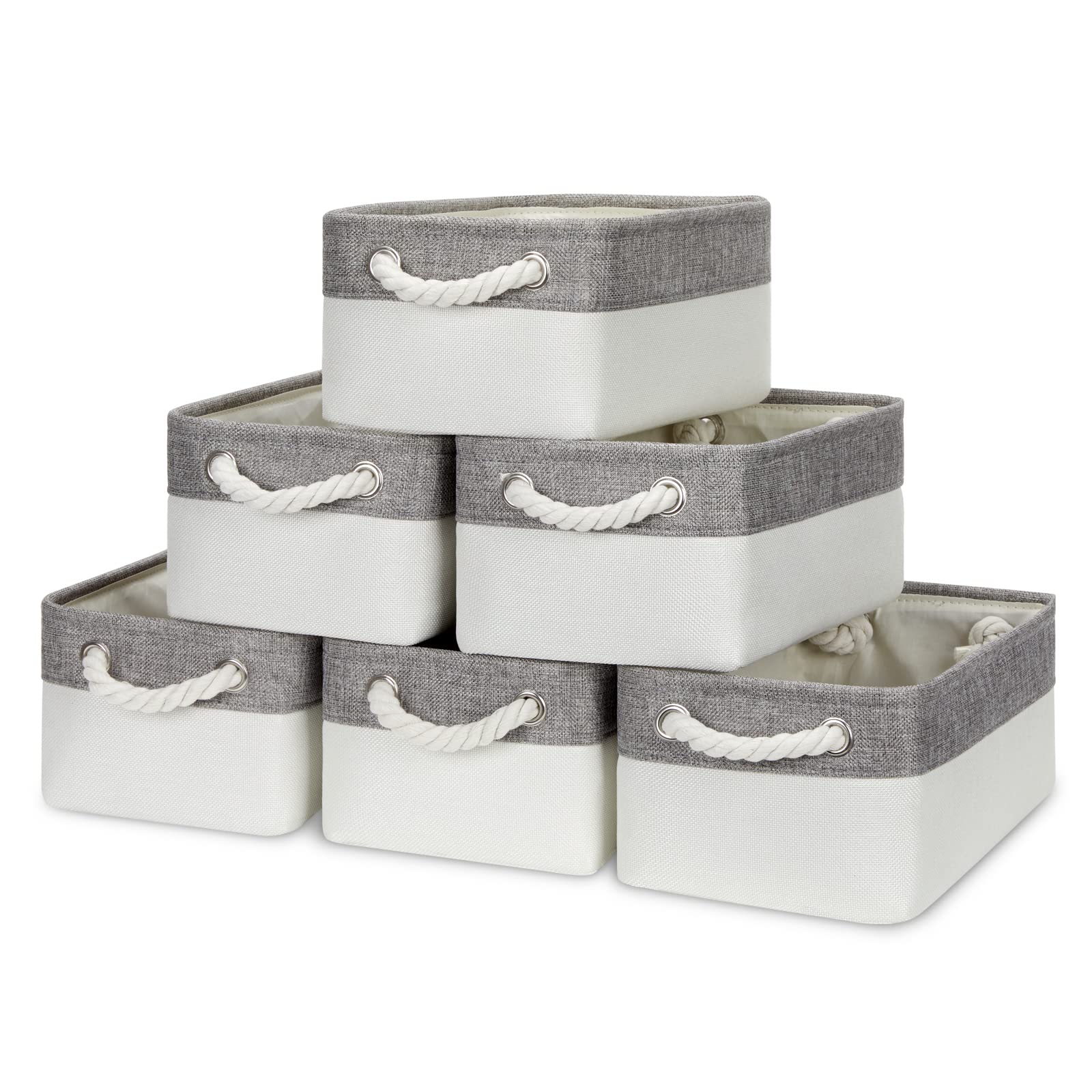 Bidtakay Small Storage Bins Fabric Baskets For Closet Organization Set Of 6 Empty Gift Baskets Baby Grey White Baskets Organizer