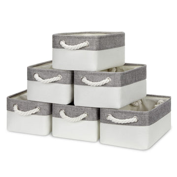 Bidtakay Small Storage Bins Fabric Baskets For Closet Organization Set Of 6 Empty Gift Baskets Baby Grey White Baskets Organizer