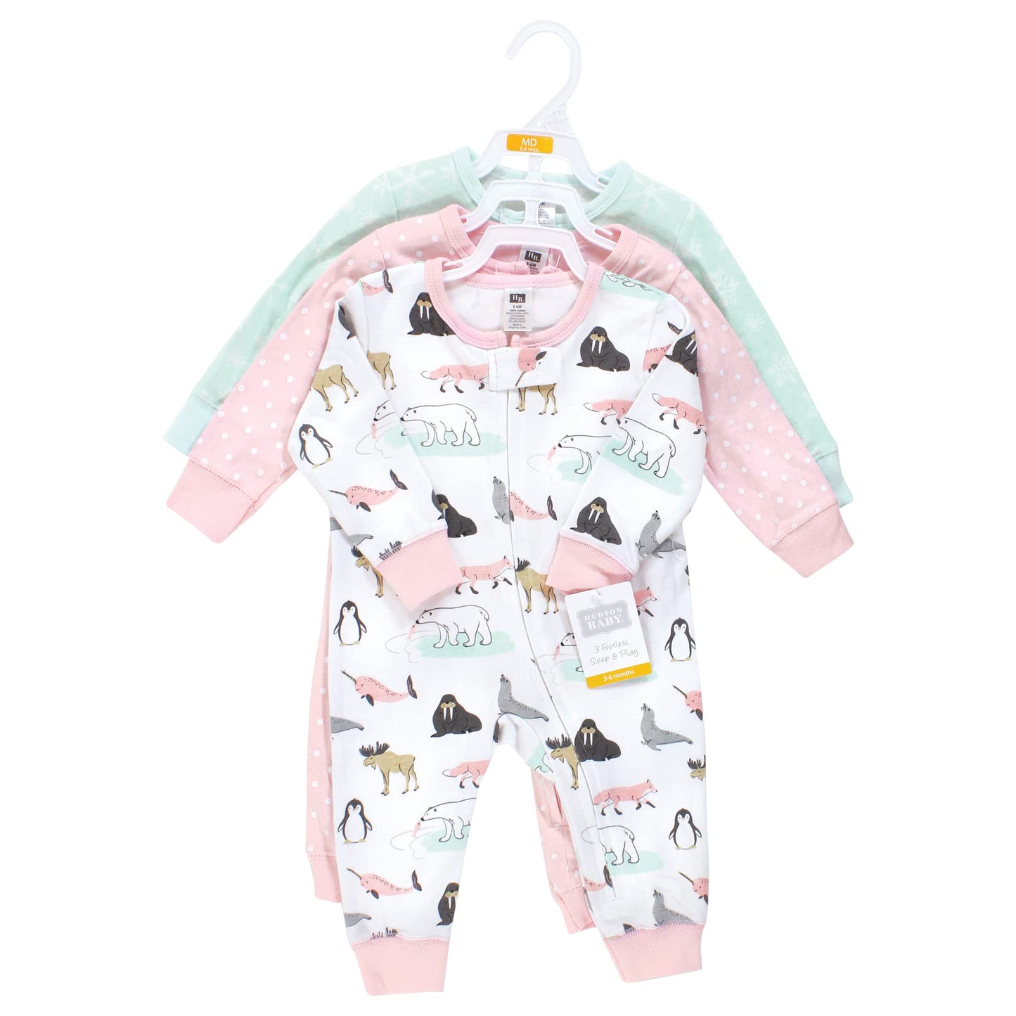 Hudson Baby Baby Cotton Sleep And Play, Girl Arctic Animals, 0-3 Months