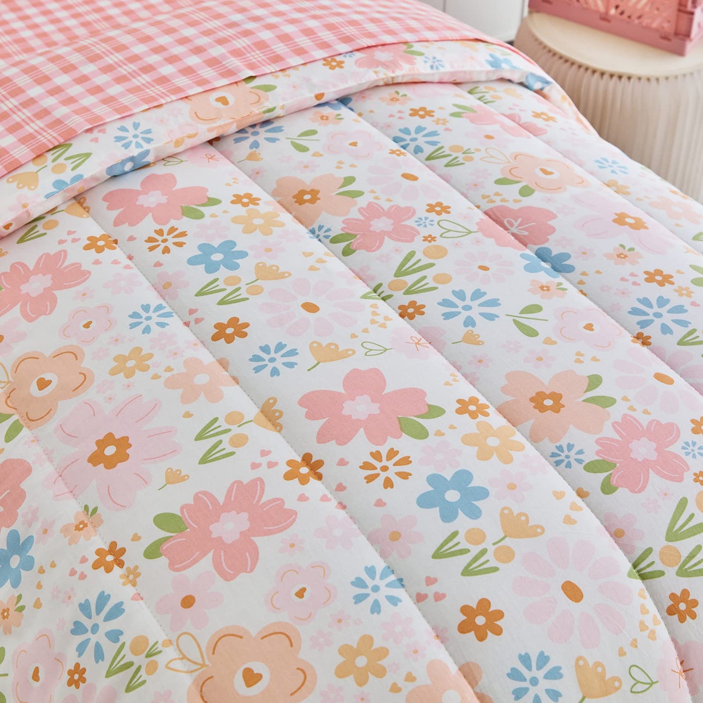 Joyreap 4 Piece Cotton Toddler Bedding Set For Girls, Pink Flowers Design, Soft N Breathable Cotton Toddler Comforter Set, Inclu