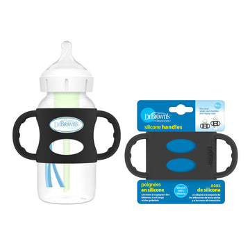 Dr. Brown'S Milestones 100% Silicone Baby Bottle Handles, Wide-Neck, Removable Easy-Grip Transitional Sippy Cup Handles, Black,