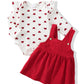 Kucnuzki 12 Month Girl Clothes Baby Girl Valentines Dress Toddler Outfits For Girls Long Sleeve Top Romper Soft Suspender Skirt