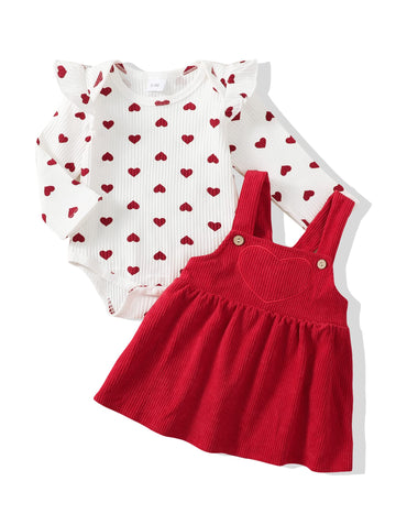 Kucnuzki 12 Month Girl Clothes Baby Girl Valentines Dress Toddler Outfits For Girls Long Sleeve Top Romper Soft Suspender Skirt