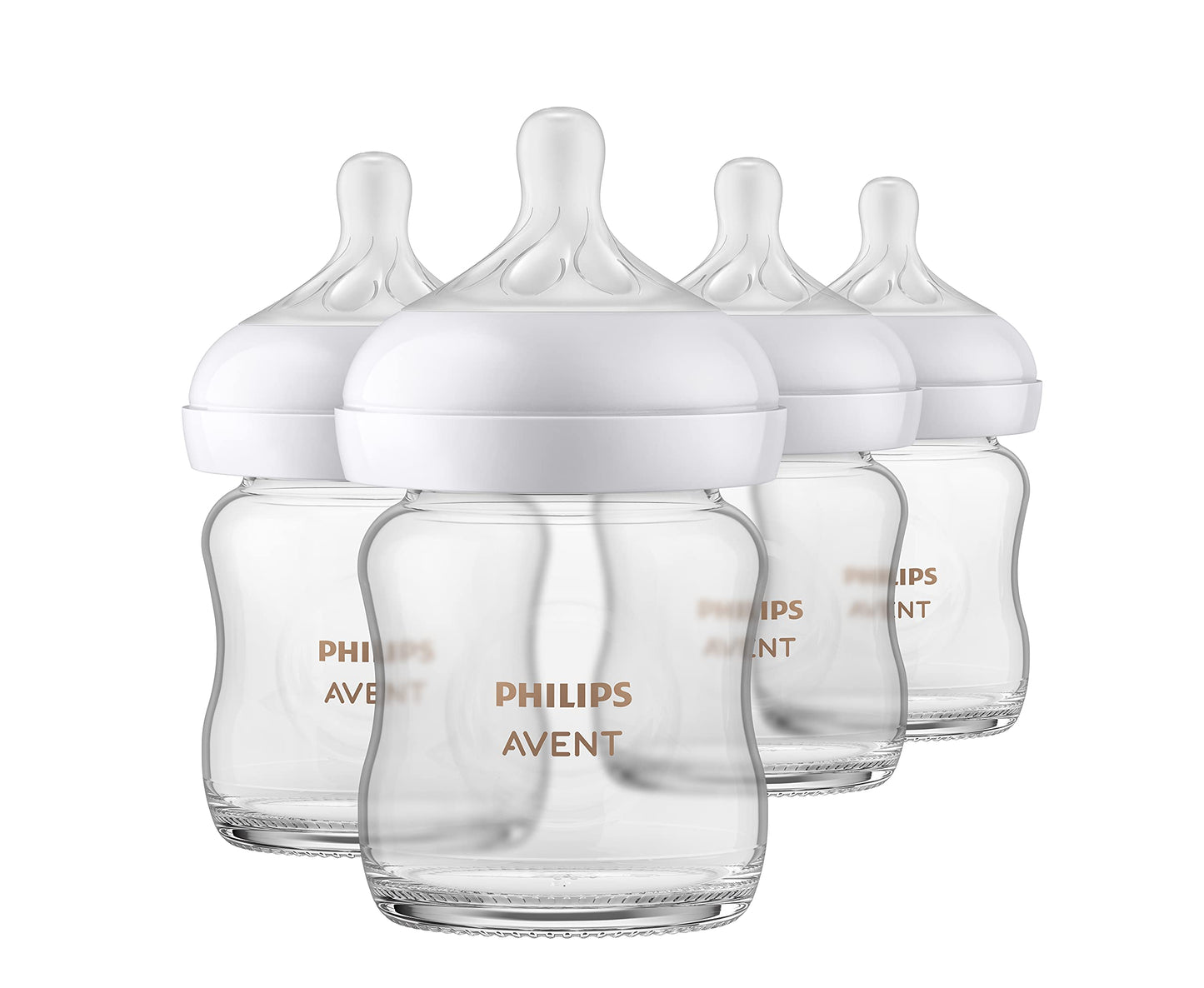 Philips Avent Natural Glass Baby Bottles With Natural Response Nipples (Slow Flow, Flow 2), 4Oz, 4-Pack, Scy910/04