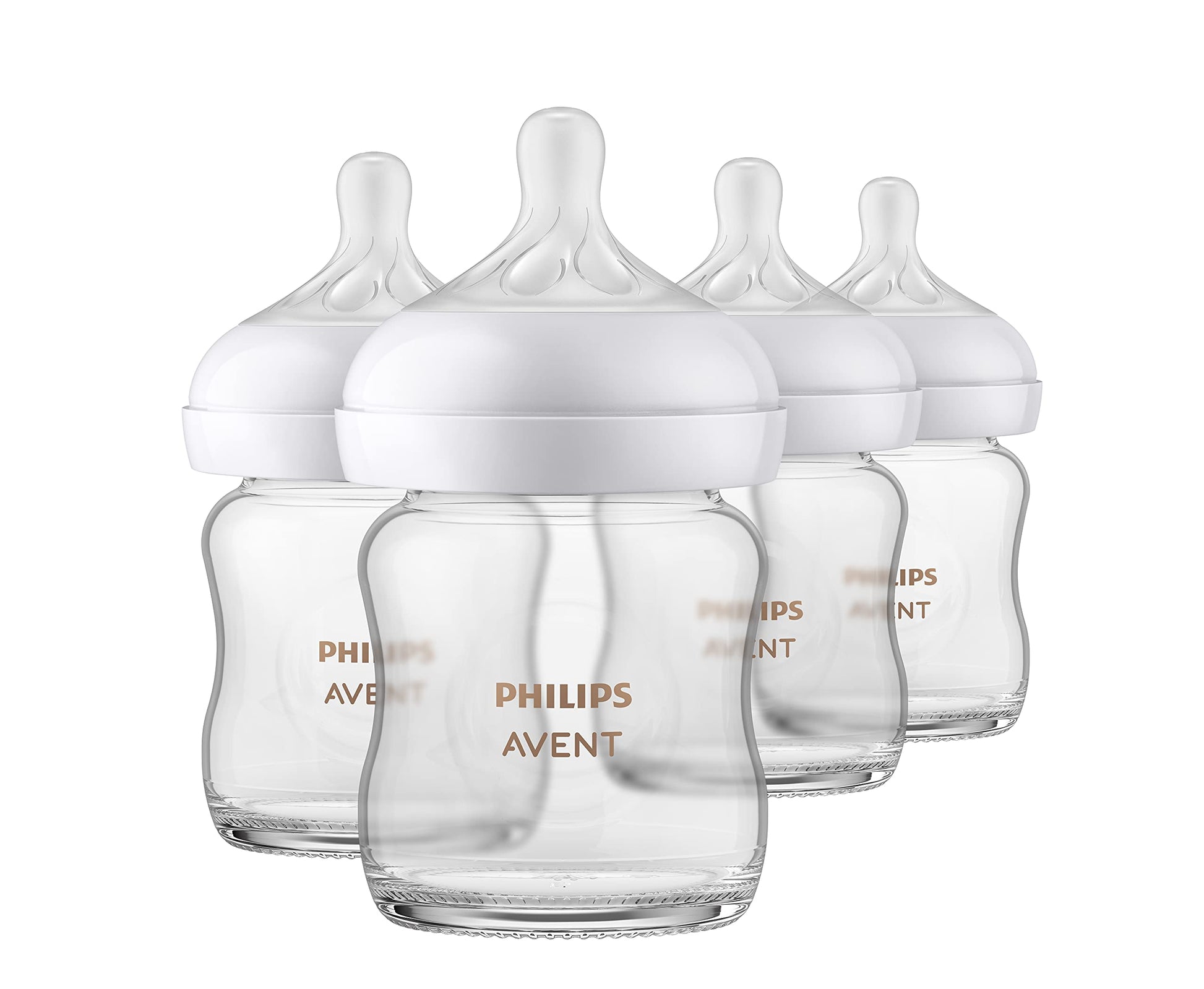 Philips Avent Natural Glass Baby Bottles With Natural Response Nipples (Slow Flow, Flow 2), 4Oz, 4-Pack, Scy910/04