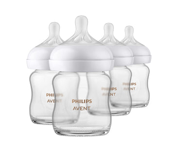 Philips Avent Natural Glass Baby Bottles With Natural Response Nipples (Slow Flow, Flow 2), 4Oz, 4-Pack, Scy910/04