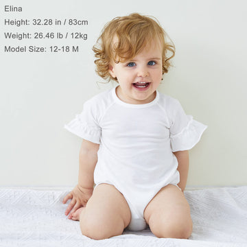 Pureborn Baby Girl Ruffle Bell Sleeve Bodysuit Organic Cotton Short Sleeve Bodysuits 9-12 Months White