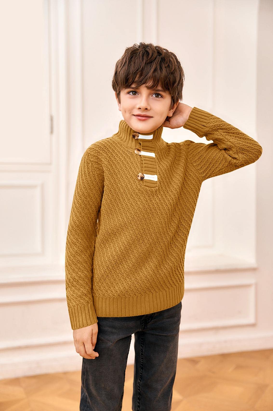 Makkrom Toddler Sweater Baby Boy Girl Turtleneck Cable Knit Sweaters Long Sleeve Christmas Outwear Spring Fall Winter Brown