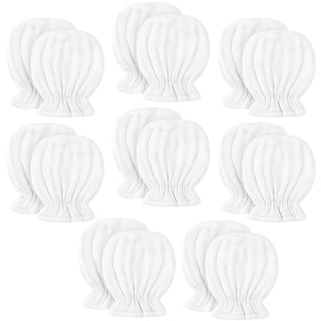 Jeere 8 Pairs Newborn Baby Muslin Mittens 0-6 Months No Scratch Elastic Wrist Soft Breathable Gloves Bulk Cotton for Infant (Whi