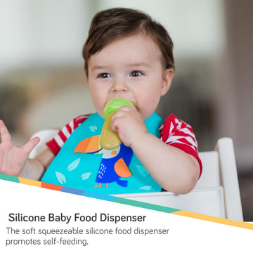 Nuby 2Pk Ez Squee-Z Silicone Self Feeding Baby Food Dispenser, 2-Pack, Aqua And Green