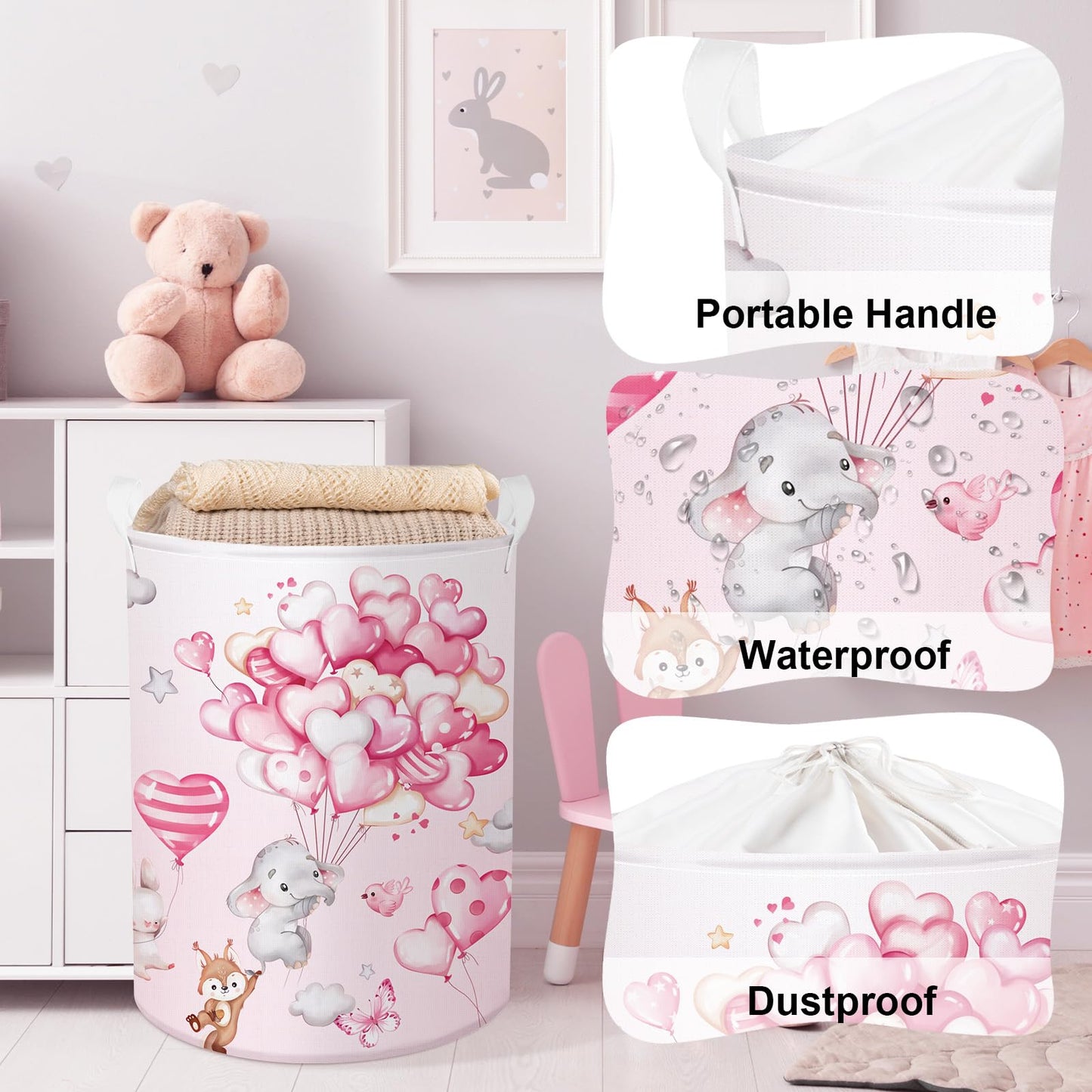 Clastyle Hot Air Balloon Animal Baby Laundry Hamper Kid Storage Basket Boy Girl Gift Toy Box Pink Collapsible Clothes Organizer