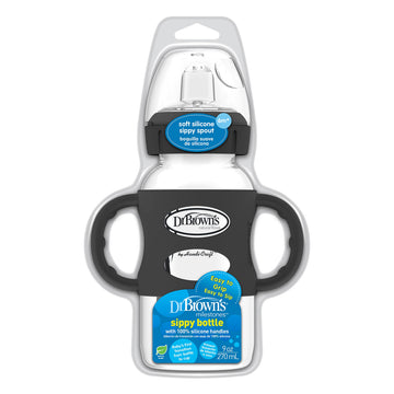 Dr. Browns Milestones Wide-Neck Sippy Spout Bottle with 100% Silicone Handles, Easy-Grip Handles with Soft Sippy Spout, 9oz/270