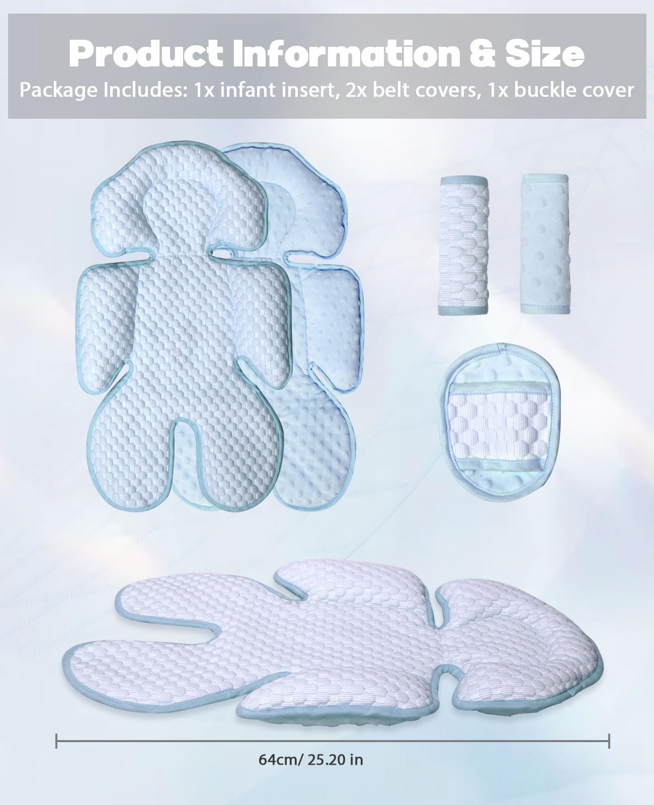 Infant Car Seat Insert, Reversible Baby Carseat Cushion 2-in-1 for Newborns Toddlers Head & Body Support Pad for Carseats, Strol