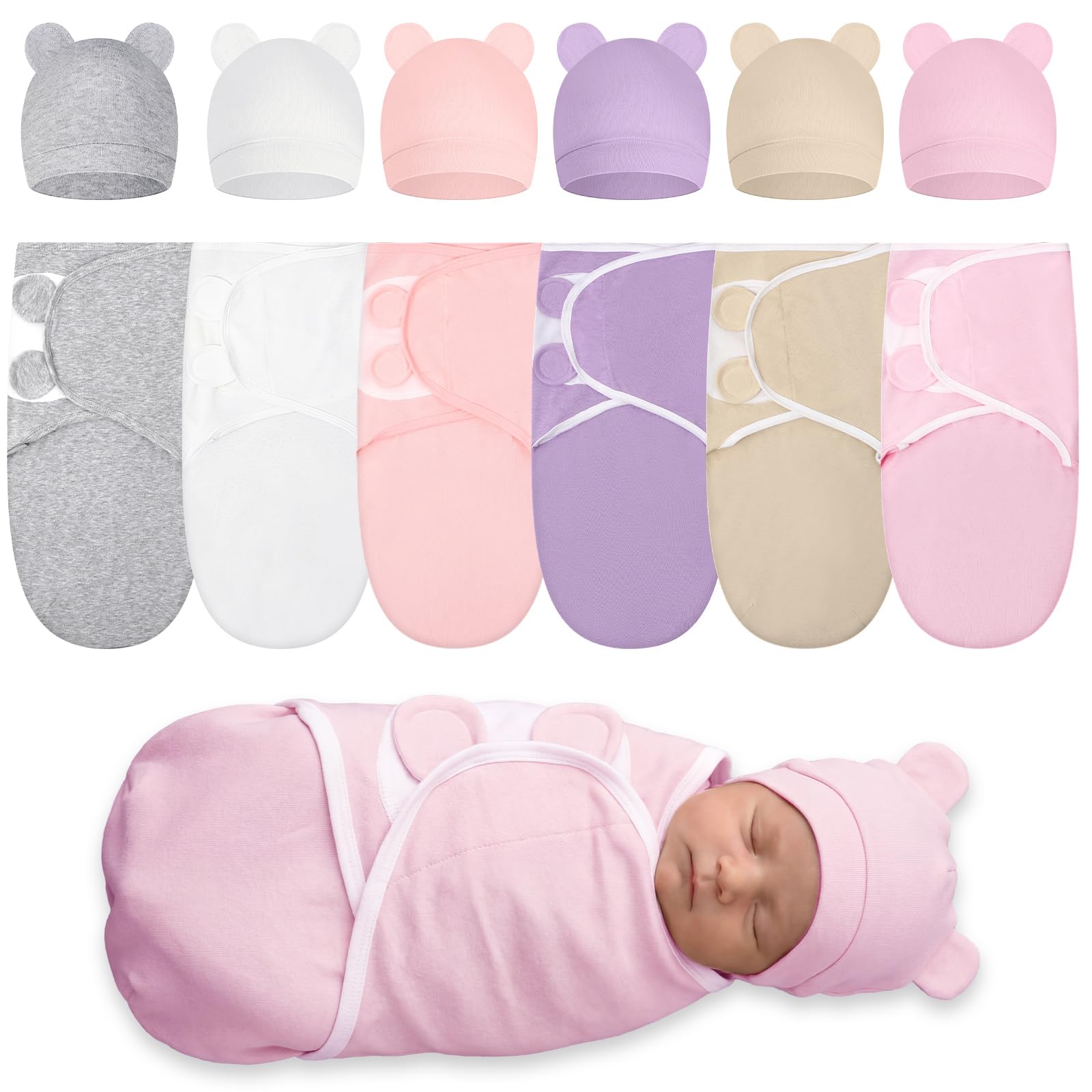 Ramede 6 Pack Preemie Swaddle Blanket with Hats Sleep Swaddle for Baby Boy Girl Preemie Newborn Sacks Soft Cotton Wearable (Clas