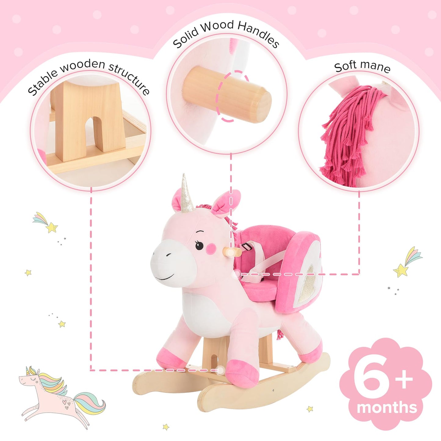 labebe - Baby Rocking Horse, Ride Unicorn, Kid Ride On Toy for 6 Month-3 Year Old, Infant (Boy Girl) Plush Animal Rocker, Toddle